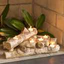 Plow & Hearth Faux Birch Wood Resin Logs Candle Holder for Fireplace | Romantic Ambiance Without Heat or Mess | Holds 8 Tea Lights| Realistic Sculpted Logs | 18" L x 10.5" W x 8" H (Birch)