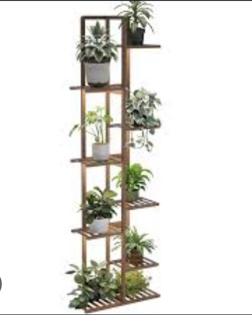 Solatmos Bamboo Plant Stand With Grow Lights Indoor Plants Outdoor Corner Plant Shelf Flower Stands for Living Room Patio Garden Corner Balcony (Brown, 8 Tier)