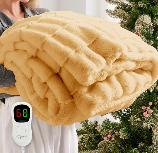 Homemate Electric Heated Blanket Twin Size  62"x84" Heating Blanket Twin Size 1/2/4/6/8 Hours AutoOff 10 Heat Level OverHeat Protection Flannel Sherpa ETL Certification