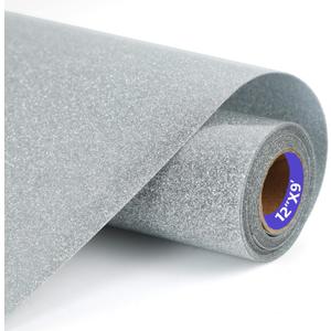 HTVVETUR Glitter Silver Heat Transfer Vinyl - 12" x 9ft Glitter HTV Rolls for Shirts, Iron on Vinyl for Cameo - Easy to Cut & Weed (J004-9ft)