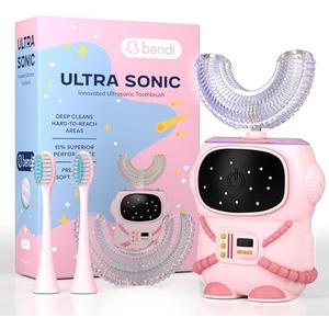 Sensory 360 Round U-Shaped Astronaut Design Mouthguard Electric Toothbrush for Kids Ages 2-7 - Automatic Memory Function - 5 Modes Toothbrush with Multiple Heads – Kids Travel Essentials (Pink)