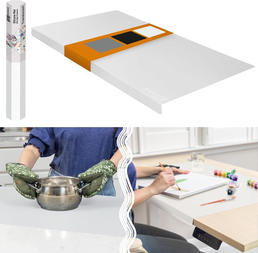 Extra Large Silicone Mats for Crafts with "Edge Protection" Silicone Table Mat Multipurpose Heat Resistant Silicone Mat No Folds or Wrinkles 1.5mm Thick, 36"x24", Translucent