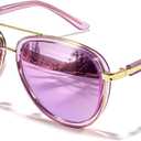 TJUTR TangleFree Aviator Sunglasses for Women & Men, No-Snag TR90 Frame Polarized UV400 Protection Shades for Driving TS2610 (A02 Clear Purple/Purple)