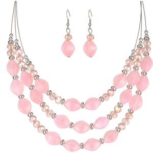 3 Layered Chunky Statement Necklace for Women Beaded Strand Necklaces with Earring Fashion Costumes Collar Necklace Jewelry Sets Gifts for Women