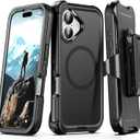 for iPhone 17 Case with Belt Clip Holster, Anti-Shock, Anti-Slip, Compatible with MagSafe, 3-Layer Drop Protection, Heavy Duty Magnetic Phone Case Cover 17 6.3", Black