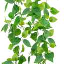 LOYWREE 1 Pack Artificial Hanging Plant Kit with Pot and Hanger - 39" Long Fake Pothos Vines - Hanging Potted Faux Plant Indoor for Wall Ceiling Bedroom Bathroom Living Room Home Decor (White Pot)
