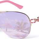 FONHCOO Aviator Sunglasses for Women Pink Mirrored Lens UV Protection Round Metal Frame Vintage Eyewear