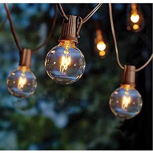 GOOTHY Outdoor String Lights, 25FT Hanging Patio Lights String with 27 G40 Clear Globe Bulbs (2 Spare), Connectable Globe String Lights for Indoor Outdoor Garden Commercial Decor, C7/E12 Base - Brown
