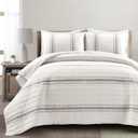 Lush Decor Farmhouse Stripe Reversible Cotton Quilt California King Size 3 Piece Set Gray - Farmhouse Bedding Set - Cal King Quilt - Striped Bedding