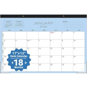 2 x 2026 desk calendar 17x12 Inch-Wall & Desk Planner Dual-Use Design,18-Month Use, clear plastic cover