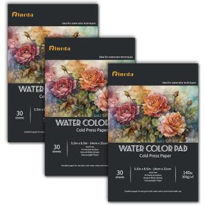 Rinrda Watercolor Pads 5.5x8.5in 3 Pack,90 Sheets of Water Color Paper 140 lb -300GSM Cold Press Acid-Free Paper for Painting & Drawing, Wet, Mixed Media