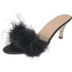 Women Sexy Slipper Cute Fuzzy Heels Furry Kitten Heels for Lingerie Wedding Birthday (8, Black)