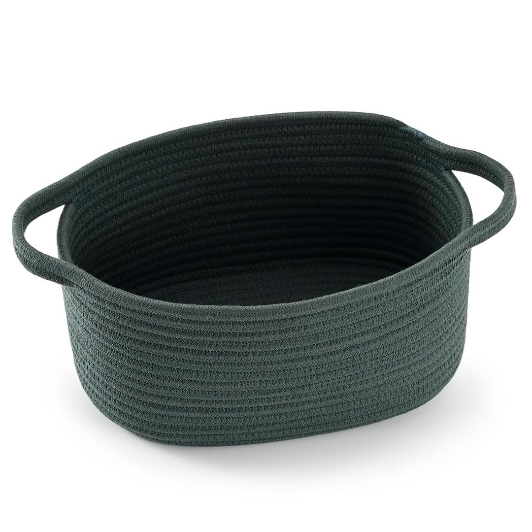 Happyiren Cute Woven Storage Basket with Handle Hunter Green Empty Gift Burr Basket for Valentines Day, Birthday, Holiday Gifts, Eco-Friendly, Decorative Organizer Bin for Nursery, Plants