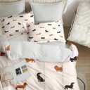 Comforter Set with Pillowcase Twin Size, Cute Happy Dachshund Dog Puppy, Bedding Decor Cartoon Animal Pug Geometric Brown for Kids and Adults, Soft Cozy Bedroom Bed Set