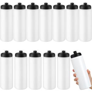 LemonRoad 12 Pack Squeeze Water Bottles Reusable 20 oz Plastic Sports Water Bottle with Pull Top Lid, Bike Cycling Gym Sport, Dishwasher Safe(White)
