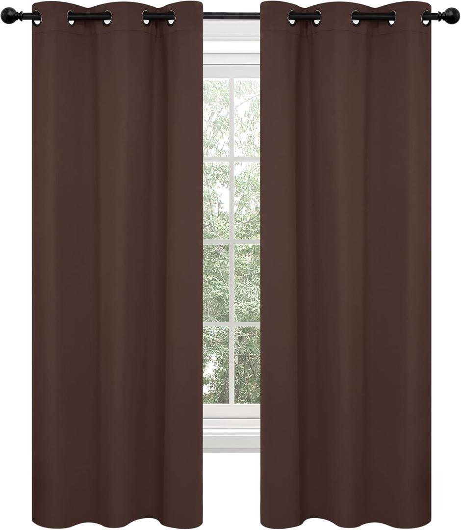 Deconovo Blackout Grommet Curtains Thermal Insulated, Noise-Reducing, Sustainable & Easy-Care Drapes for Bedroom, Living Room & Office Oeko-TEX Certified, Chocolate, 38W x 63L Inch (Set of 2)