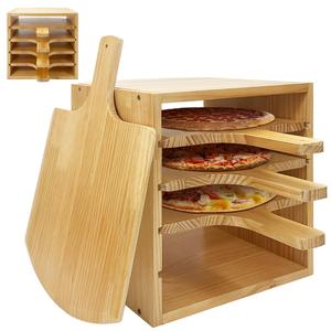 Montex Pizza Peel Rack with 4 Pack Non-Stick Wood Pizza Paddle, 12 Inch Pizza Boards for Storage and Baking Multiple Pizzas, Bread.