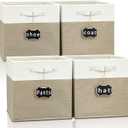 Storage Cubes,13x15x13 storage cube bins Set of 4,Foldable Fabric Storage Cubes with Labels,Linen Cube Storage Organizer Bins Kallax Storage Cubes for Organizing Shelves Cabinet(White Khaki).