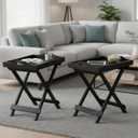 Lavish Home Folding TV Tray Table Set of 2 - Contemporary Side Table with Removable Tray Top for Food Serving, Meals, or Decor in Living Room, Bedroom, or Home Office (Black)