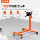 VEVOR Engine Stand, 750 lbs (3/8 Ton) Rotating Engine Motor Stand with 360 Degree Adjustable Head, Cast Iron Motor Hoist Dolly, 4-Caster, 4 Adjustable Arms, for Vehicle Maintenance, Auto Repair