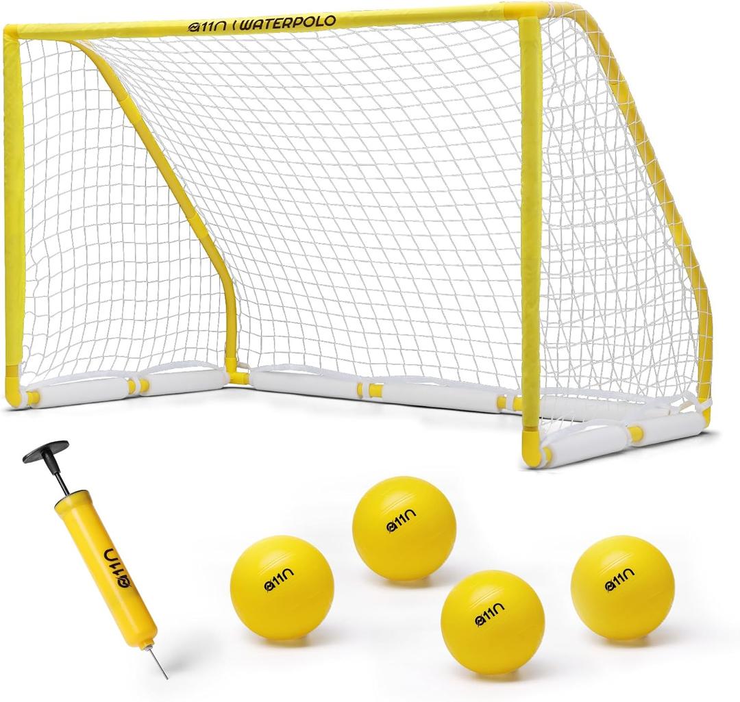 A11N Sports Floating Water Polo Goal Set  Large 4.7ft x 3.1ft Pool Net with 4 Balls  Fun Summer Backyard & Pool Game (Yellow)