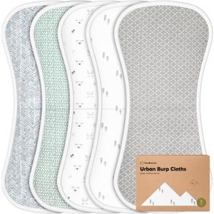 Organic Burp Cloths Baby Boy & Girl - 5-Pack Super Absorbent Cotton Burping Cloths for Babies, Soft & Plush Newborn Spit Up Rags, Infant Towels for Milk Spit Up, Unisex, Large 21" x 10" (Nordic)