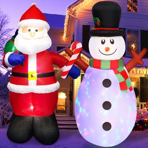Christmas Inflatables Outdoor Decorations 5 FT Set of 2 Inflatable Santa and Snowman, Built in with Bright LED Light & Rotating LEDs Funny Small Xmas Blow Up Yard Decoration Indoor Lawn Garden