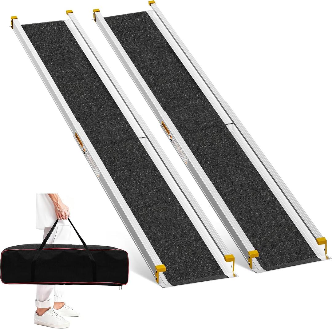 6FT Adjustable Wheelchair Ramp Telescoping Ramps for Wheelchairs Portable Wheelchair Ramps for Steps Home Threshold Doorways with Storage Bag 600 LBS Capacity Aluminum Ramps