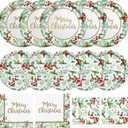 Christmas Party Supplies, Serve 50, Christmas Seasonal Holly Tableware Includes: Paper Dinner Plates, Dessert Plates, Luncheon Napkins and Beverage napkins, Great for Party Decorations
