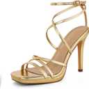Elisabet Tang Women's Heeled Sandals Square Toe Shoes Stiletto Heels Open Toe 4IN Platform High Heels Sexy Party Wedding Shoes, 8.5