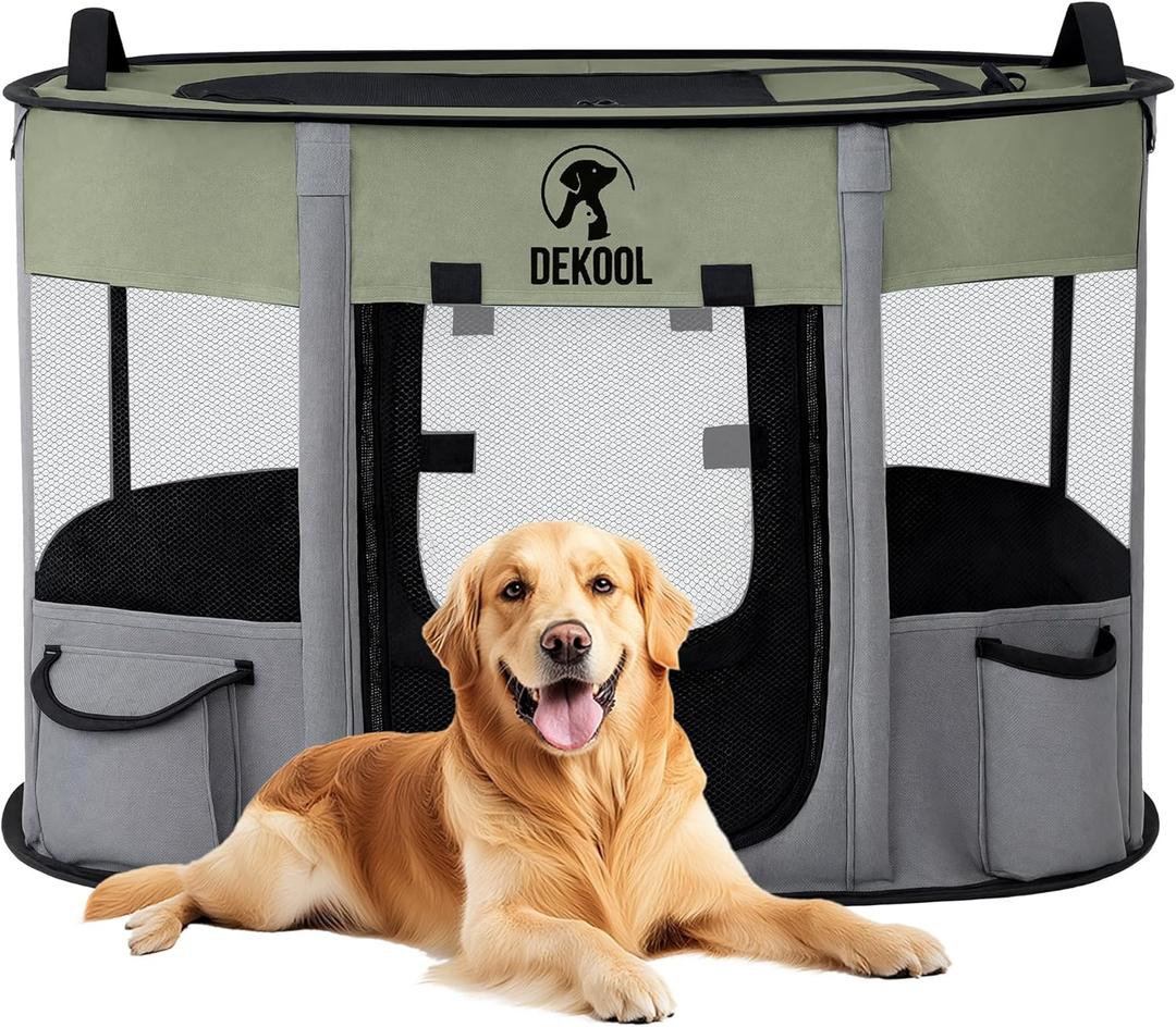 Foldable Pet Dog Playpen, Portable Dog Crate for Puppies, Cat, Puppy Play Pen for Indoors, Kennel Tent Crate for Indoor Outdoor Travel Camping Use with Carrying Case (Green, L)