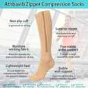 Athbavib 2 Pairs Zipper Compression Socks, 15-20 mmHg Closed Toe Compression Stocking with Zipper for Women and Men, Size: Large-X-Large