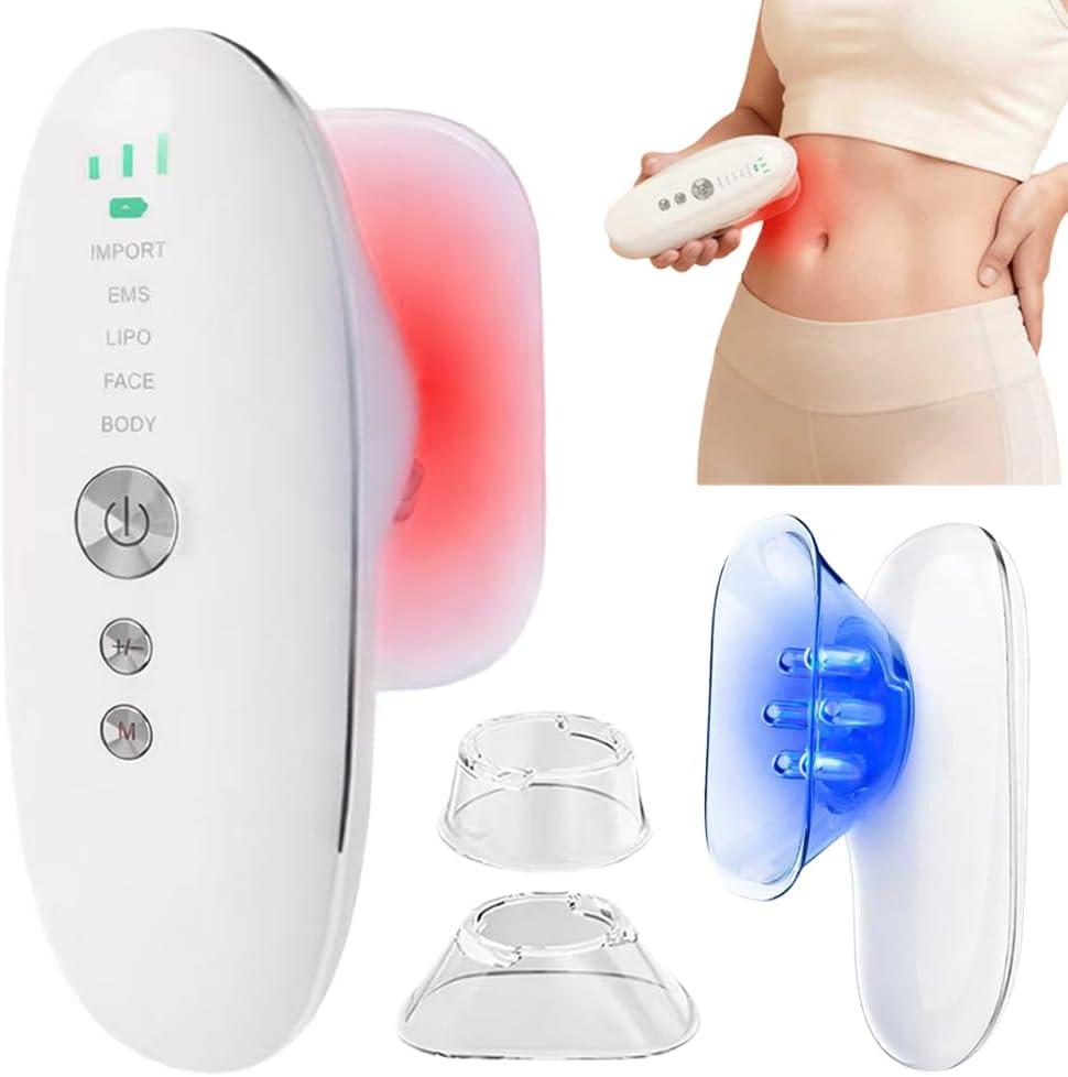 Body Sculpting Machine 5-in-1  Lymphatic Drainage Massager, Anti Cellulite Massage Tool with Red Blue LED, EMS Import & Suction Cups for Face, Stomach, Thighs, Arms, Legs (White)
