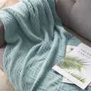 BOURINA Aqua Throw Blanket 50x60 Inches Throw Textured Solid Soft Sofa Couch Decorative Knit Blanket
