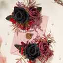 2 x Serwalin 2 Pcs Wrist Corsage and Boutonniere Set, 6-7 Inch Black Burgundy Corsage for Wedding, Boutonniere for Men Corsage Wristlet Prom Ceremony Anniversary Accessories Suit