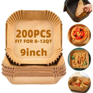 9inch 200Pcs Air Fryer Liners Disposable,Non-Stick Food Grade Air Fryer Parchment Paper Liner,Oil Resistant, Waterproof Parchment Paper Sheets for 8-12 QT Air Fryer