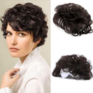 6" Natural Fluffy Human Hair Topper Short Curly Topper Hair Pieces Toupee Clip in Topper Human Hair Wig Topper Wavy Hair Topper Wiglets Hairpieces for Women with Thinning Hair 2#