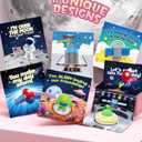 Swooflia 28 Pack Space Erasers Valentines Day Cards for Kids School Classroom Gifts-Mini Outersapce Items, Valentine Exchange Stationery Gift Set for Kindergarten, 1st Grade Class (Blue)