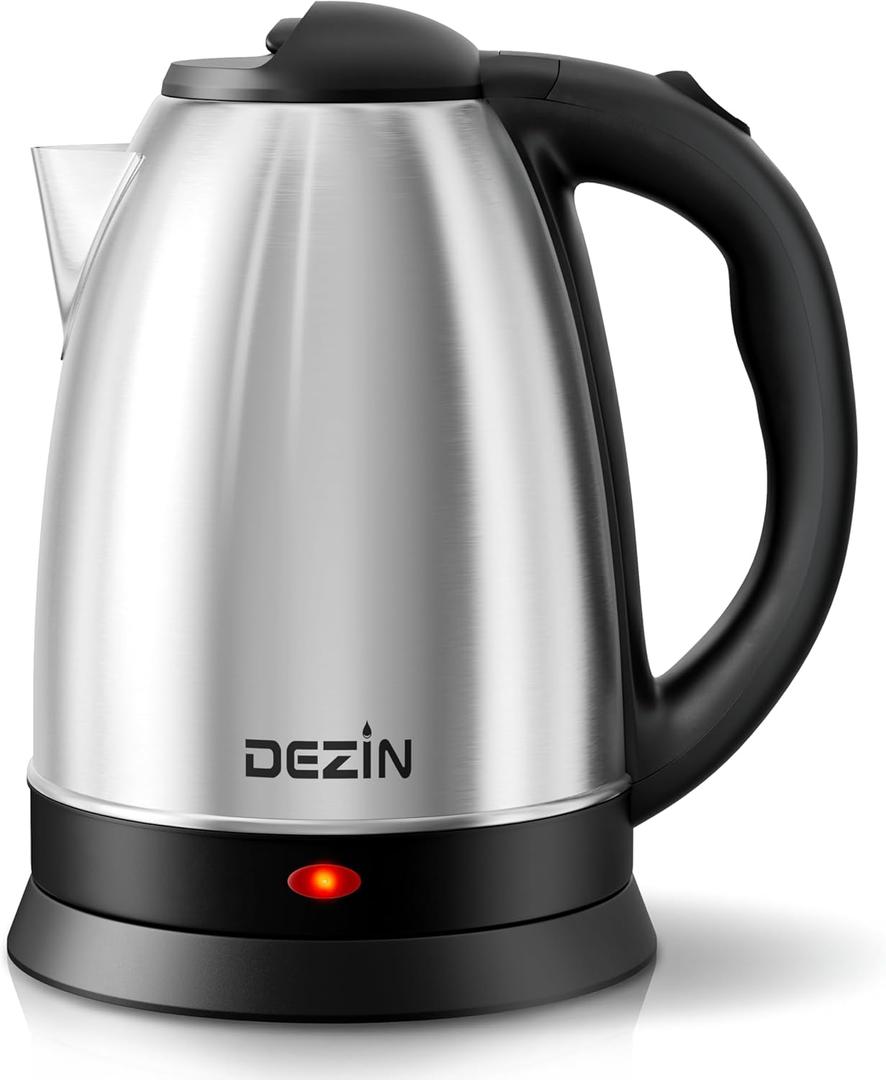 DEZIN Electric Kettle Upgraded, BPA Free 2L Stainless Steel Tea Kettle, Fast Boil Water Warmer with Auto Shut Off and Boil Dry Protection Tech for Coffee, Tea, Beverages (Black Silver)