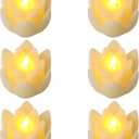 6 PCS Diwali LED Lotus Table Candles - 3 Lotus Lamps Electronic Buddhist Lights Battery Operated Buddha Flickering Warm White Lights for Home Decorative Temple Desktop Centerpiece