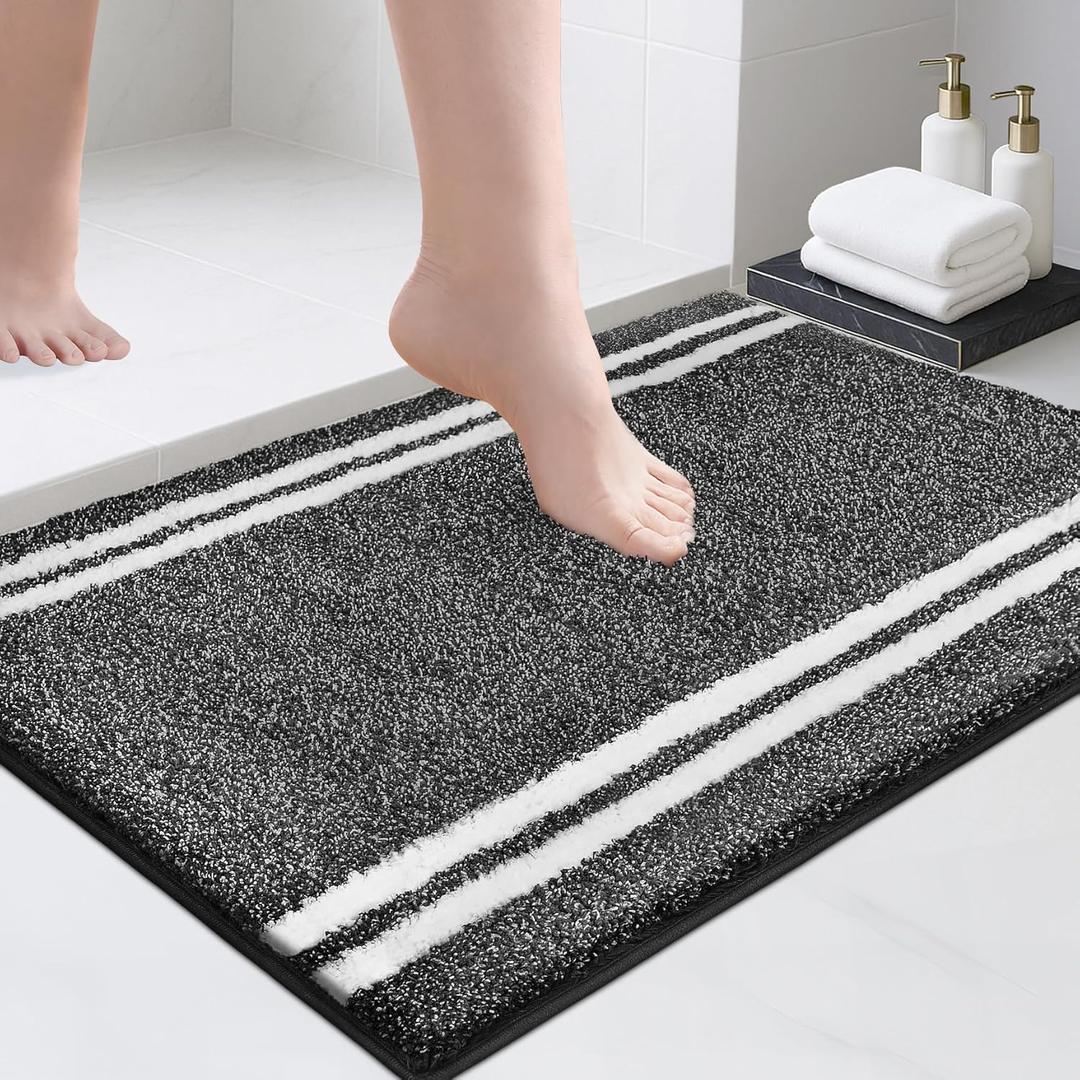 PURRUGS Bathroom Rug Non-Slip Machine Washable 20" x 30", Super Absorbent and Quick Dry Shaggy Microfiber Bath Mat, Extra Soft and Plush Bath Rug for Bathtub, Shower, and Sink, Charcoal