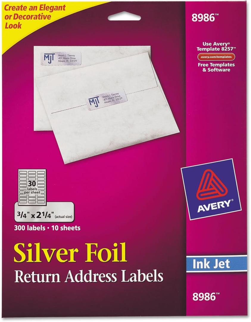 Avery Foil Mailing Labels, 3/4 x 2 1/4, Silver, 300/Pack