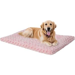 Washable Dog Bed Mat Crate Pad Soft Fluffy Pet Kennel Beds Dog Sleeping Mattress for Large Jumbo Medium Small Dogs, 41 x 27 Inch, Pink