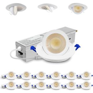 Adetu 2 Inch 5CCT Gimbal Led Recessed Lighting with Junction Box, 360+90 Adjustable Recessed Can Lights, 2700K/3000K/3500K/4000K/5000K Selectable, 5W Eqv 50W, 550LM Brightness - ETL (White,12 Pack)