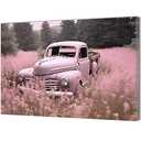 QIXIANG Farmhouse Truck Wall Art for Bedroom Decor Pink Truck and Flowers Picture Prints on Canvas for Bathroom Home with Framed (16.00" x 24.00", Pink)