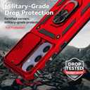 SunStory Compatible with Samsung Galaxy S24 FE 5G Case with HD Screen Protector & Slide Camera Cover & Rotated Ring Kickstand, [Military-Grade] Phone Case for Galaxy S24 FE (Red)