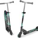 Amazon Basics Kids Kick Scooter, Foldable, Light Up Wheels, Adjustable Handlebar, Aluminum Frame, 3.9-Inch Wheels, Black/Teal