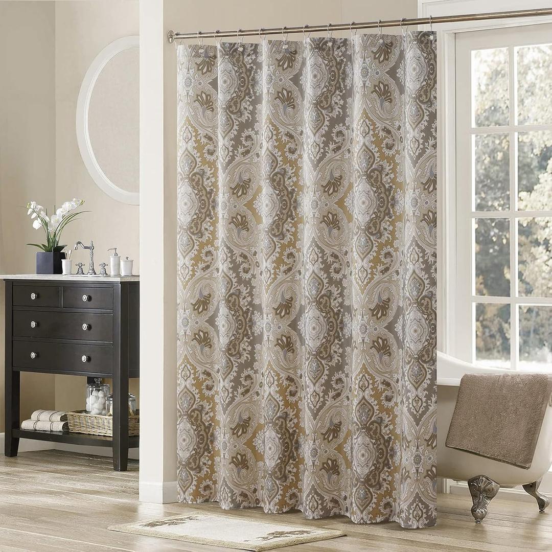 Palermo Farmhouse Khaki Classic Polyester Waterproof Fabric Paisley Vintage Printed Decorative Taupe Shower Curtain for Bathroom,72" W x Extra High 78" L