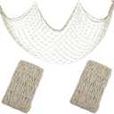 Decorative Fishing Net 5x10 ft,YuanDe 2 Pack Large Beige Picture Fish Net, Wall Photo Hanging Fishnet for Nautical Mermaid Pirate Ocean Themed Hawaii Beach Under The Sea Party Decorations
