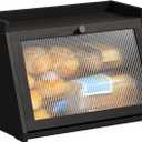 BMOSU Bread Box for Kitchen Countertop Large Capacity Corner Bread Box Farmhouse Bread Container Bread Storage Bread Holder (Black, Large)
